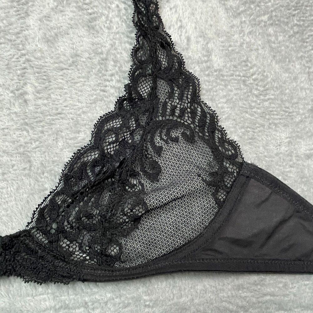 Natori Black Lace Unlined Underwire Demi Bra 32 C/D‎ Coquette Office Siren - Picture 3 of 12